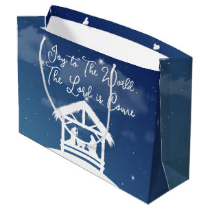 Sacola Para Presentes Grande Alegria para o Mundo Cena de Natal Religiosa