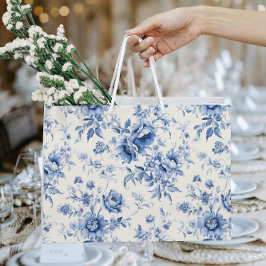 Sacola Para Presentes Grande Algo Azul Floral Toile Francês Chinoiserie