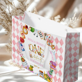 Sacola Para Presentes Grande Alice in Wonderland 1st birthday Pink