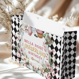 Sacola Para Presentes Grande Alice in Wonderland Flower Frame  1st birthday