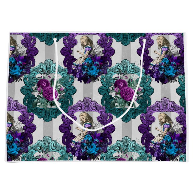 Sacola Para Presentes Grande Alice no Mundo das Maravilhas Verde (Frente)