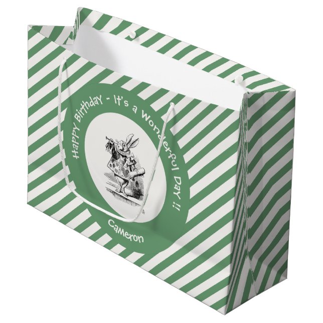 Sacola Para Presentes Grande Alice no País das Maravilhas do Coelho Branco (Frente inclinada)