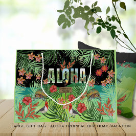 Sacola Para Presentes Grande Aloha Tropical Paradisíaco Aquarela Vibrante Única