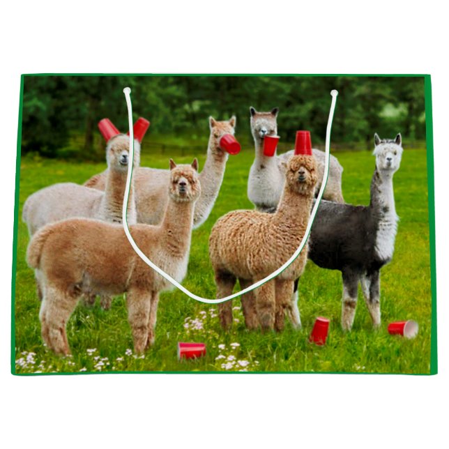 Sacola Para Presentes Grande Alpacas com Copas Vermelhas (Frente)