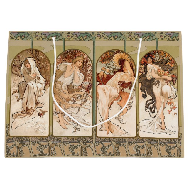Sacola Para Presentes Grande Alphonse Mucha The Seasons 1897 Art Nouveau (Frente)