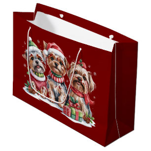 Sacola Para Presentes Grande Amantes de Cães Yorkshire Terrier no Natal