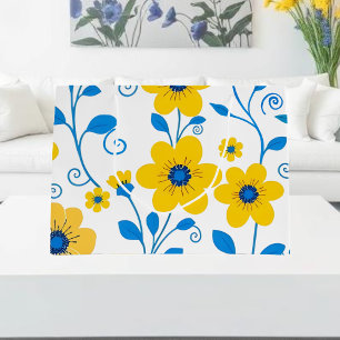 Sacola Para Presentes Grande Amarelo-Manteiga e Floral Azul