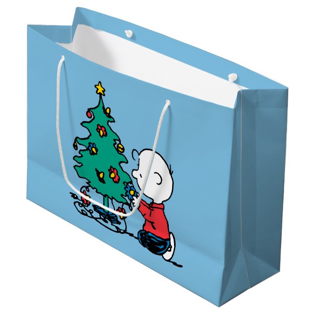 Sacola Para Presentes Grande Amendoins | Luzes de Natal Charlie Brown (Frente inclinada)