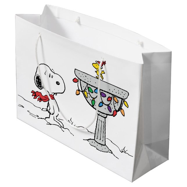 Sacola Para Presentes Grande Amendoins | Snoopy & Woodstock congelado (Verso inclinado)