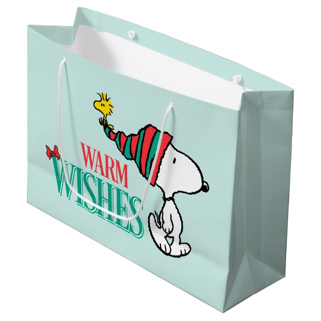 Sacola Para Presentes Grande Amendoins | Snoopy & Woodstock Warm Wish (Frente inclinada)