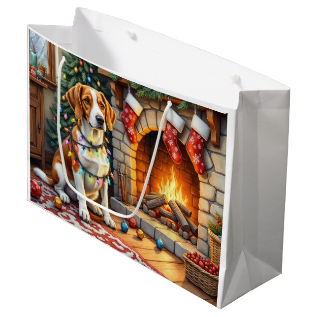 Sacola Para Presentes Grande American English Foxhound Christmas Lights  (Frente inclinada)