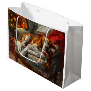 Sacola Para Presentes Grande American English Foxhound Dog Christmas Festivo
