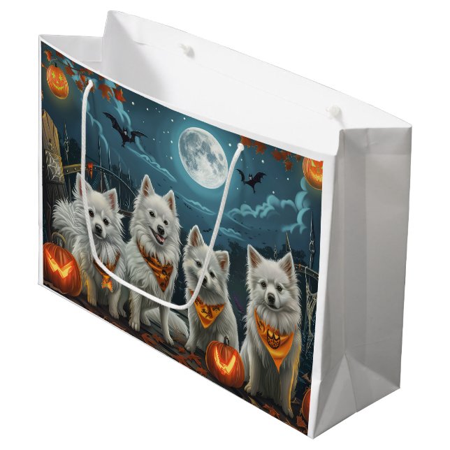 Sacola Para Presentes Grande American Eskimo Halloween Spooky (Frente inclinada)
