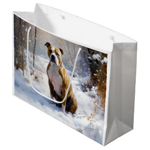Sacola Para Presentes Grande American Staffordshire Deixe Nevar Natal