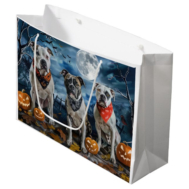 Sacola Para Presentes Grande American Staffordshire Halloween Spooky (Frente inclinada)