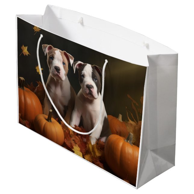 Sacola Para Presentes Grande American Staffordshire Puppy Autumn Delight (Verso inclinado)