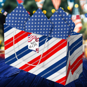 Sacola Para Presentes Grande Americana Vermelho Branco Azul Estrelas e Listras