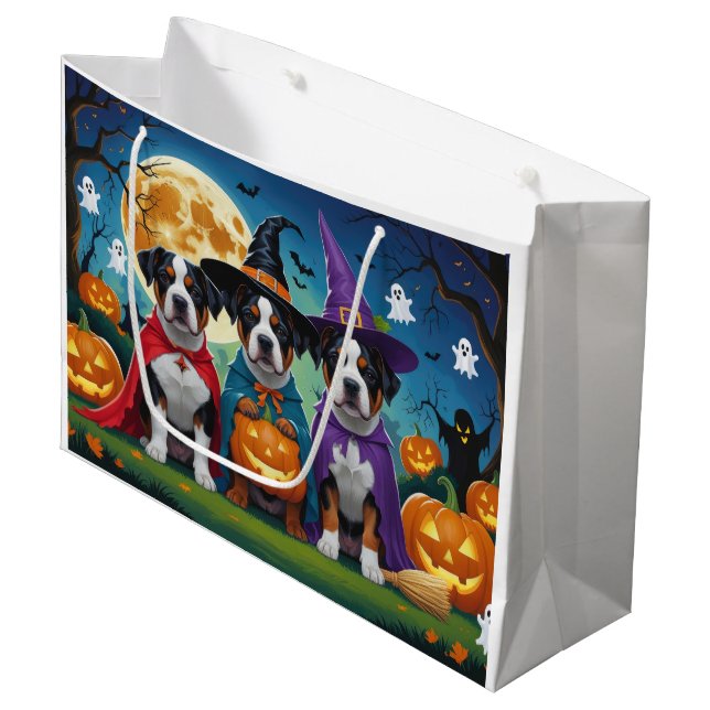 Sacola Para Presentes Grande Americano Staffordshire Dog Pumpkin Halloween Engr (Frente inclinada)