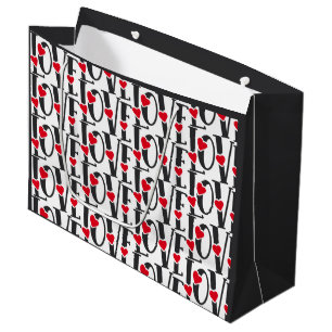 Sacola Para Presentes Grande Amor Arte Palavra Corações Vermelho Preto Namorado