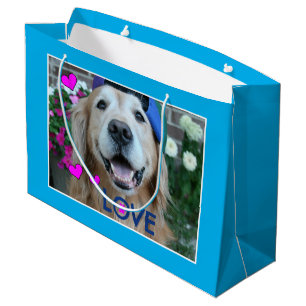 Sacola Para Presentes Grande Amor de sorriso do golden retriever