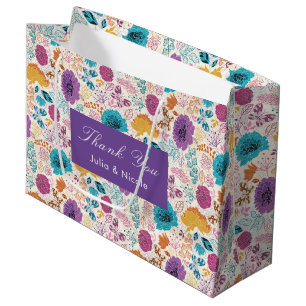 Sacola Para Presentes Grande Amor em Flor Floral Romântico Rosa Roxo Casamento