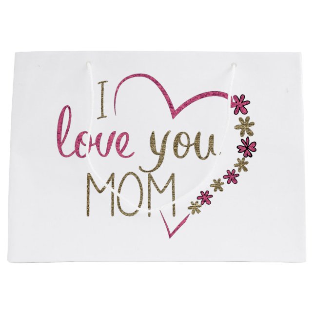 Sacola Para Presentes Grande Amor Mãe Dia de as mães Heart (Frente)