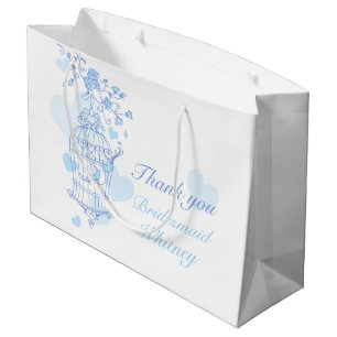 Sacola Para Presentes Grande Amor, pássaros abrem o bracelete azul de casament