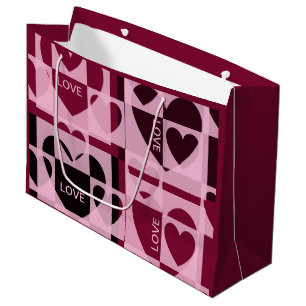 Sacola Para Presentes Grande AMOR personalizado com cor-de-rosa-branca, coraçõe