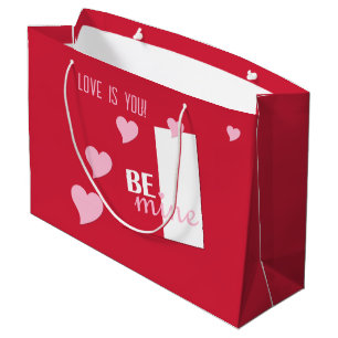 Sacola Para Presentes Grande Amor Personalizado é Você Ser Meu, Corações Rosa,