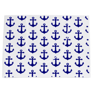 Sacola Para Presentes Grande Âncora náutica azul marinho