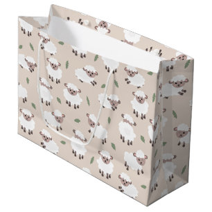 Sacola Para Presentes Grande Animais de Fazenda Fofos Desenhados à Mão Ovelhas 