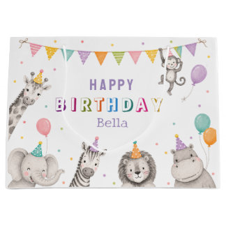 Sacola Para Presentes Grande Animais de Festa Personalizados Safari Aniversaria