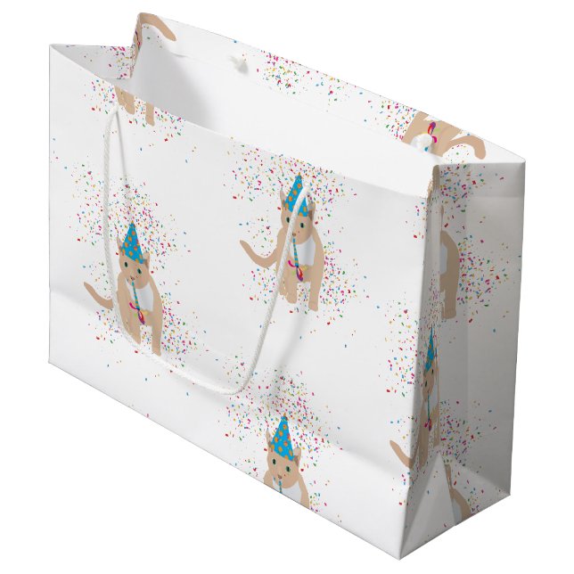 Sacola Para Presentes Grande Animais de Gato Engraçados Fazendo Festa (Frente inclinada)