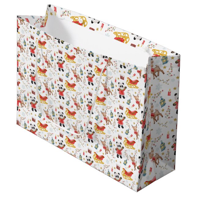 Sacola Para Presentes Grande Animais de Natal (Frente inclinada)