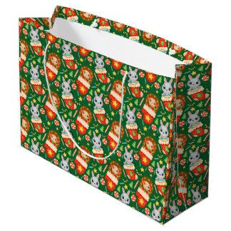 Sacola Para Presentes Grande Animais de Natal Floresta Fofa, Meias, Mitte