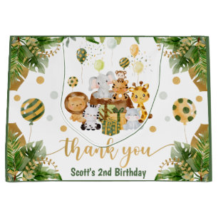 Sacola Para Presentes Grande Animais de Safari na Selva em Aquarela Aniversário