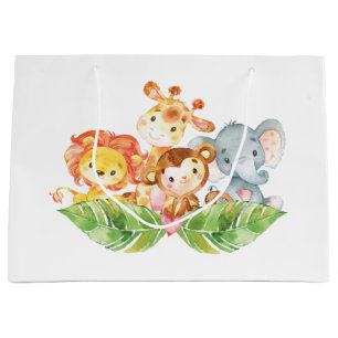 Sacola Para Presentes Grande Animais doces da selva do bebê