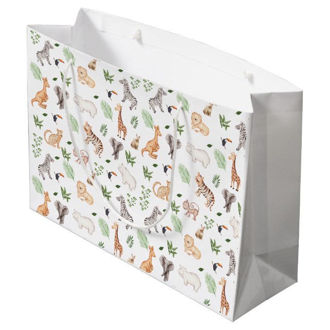 Sacola Para Presentes Grande Animais selvagens com padrão de árvore na selva (Verso inclinado)