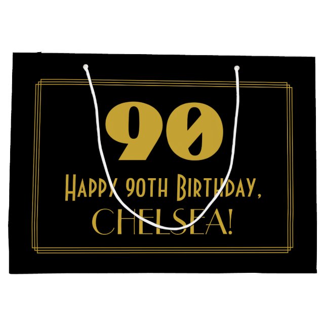 Sacola Para Presentes Grande Aniversário 90 — Art Deco inspirou "90" e nome (Verso)