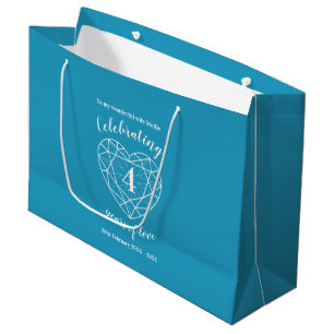 Sacola Para Presentes Grande Aniversário azul topaz 4 anos personalizado