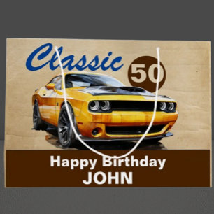 Sacola Para Presentes Grande Aniversário, Carro Muscular Clássico