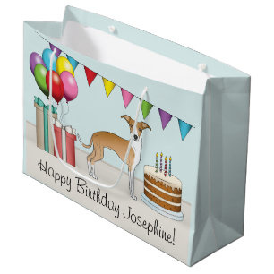 Sacola Para Presentes Grande Aniversário Colorido De Fawn E De Galgo Branco Ita