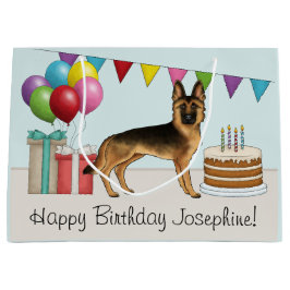 Sacola Para Presentes Grande Aniversário Colorido De German shepherd Preto E Ta