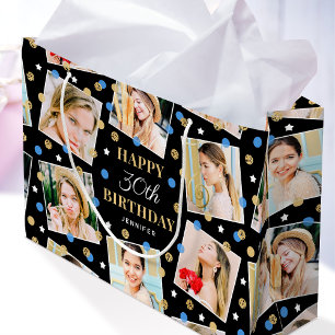 Sacola Para Presentes Grande Aniversário Confetti Nome Personalizado Colagem de