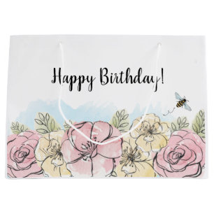 Sacola Para Presentes Grande Aniversário da Cor Floral Rosa