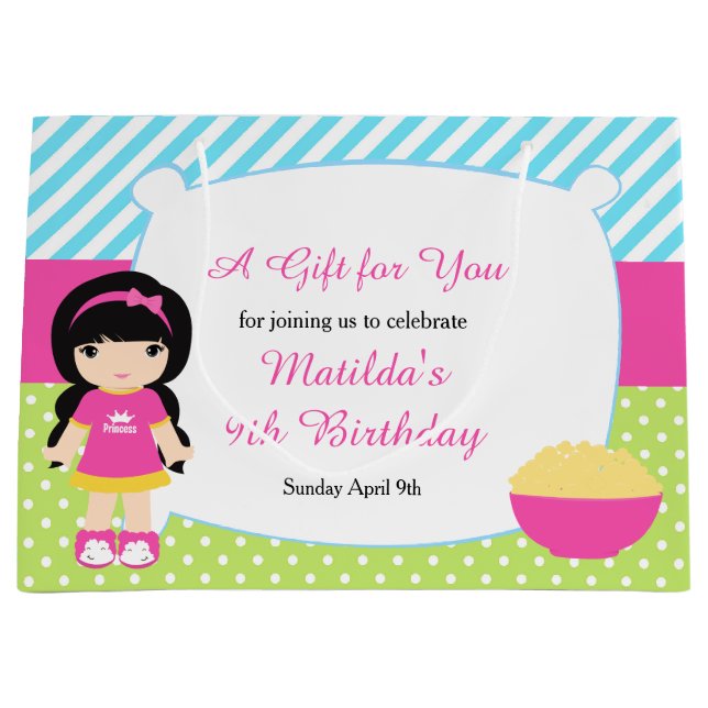 Sacola Para Presentes Grande Aniversário da Festa do Desmoronamento da Menina N (Frente)