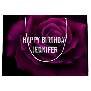 Sacola Para Presentes Grande Aniversário da Flor Rosa vermelha Roxo-Gótica