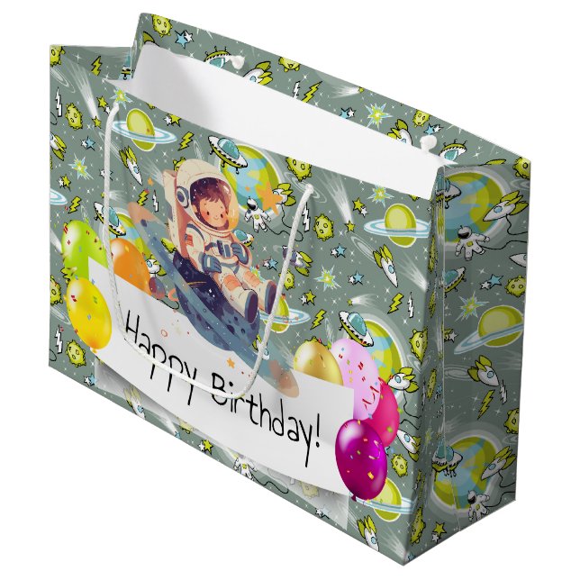 Sacola Para Presentes Grande Aniversário da Idade do Espaço (Frente inclinada)