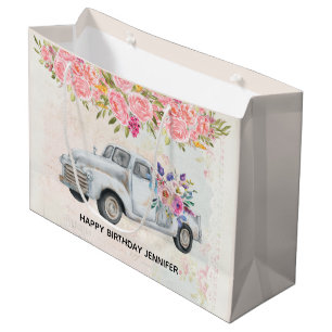 Sacola Para Presentes Grande Aniversário da Vintage Pickup Truck Rustic Waterc