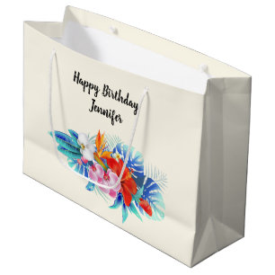 Sacola Para Presentes Grande Aniversário das Flores Tropicais Exóticas